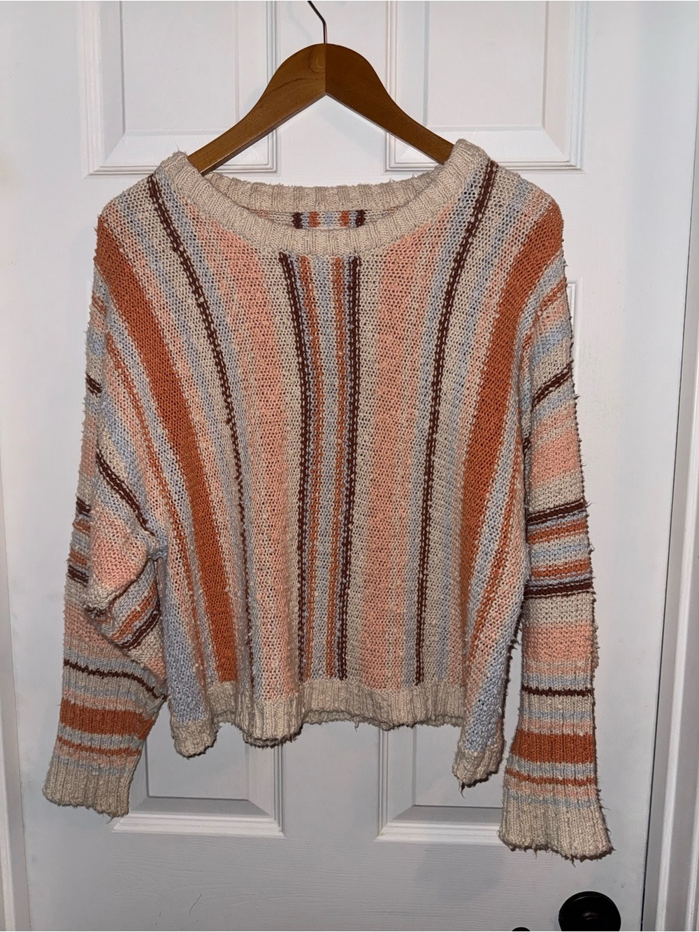 Billabong Striped Scoopneck Sweater in Cream, Rust and Light Blue